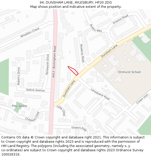 94, DUNSHAM LANE, AYLESBURY, HP20 2DG: Location map and indicative extent of plot