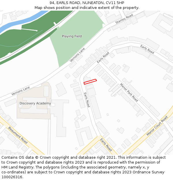 94, EARLS ROAD, NUNEATON, CV11 5HP: Location map and indicative extent of plot