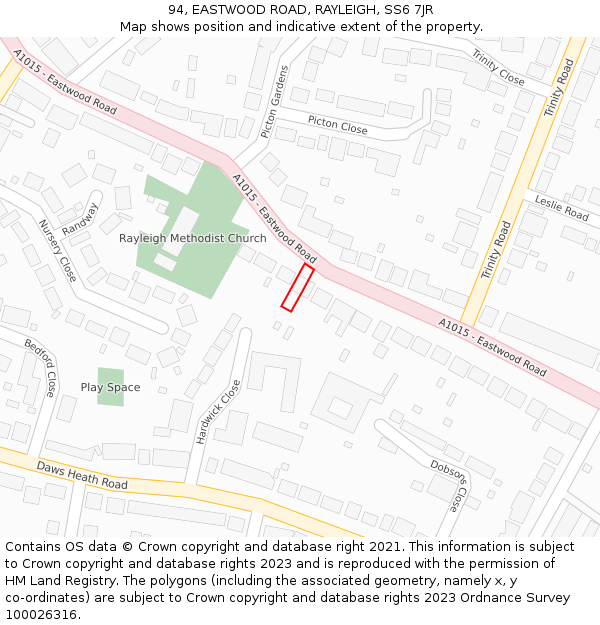 94, EASTWOOD ROAD, RAYLEIGH, SS6 7JR: Location map and indicative extent of plot