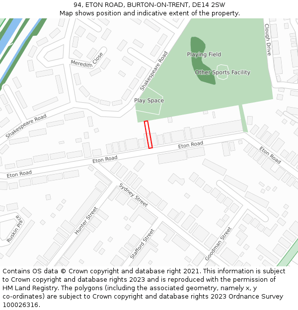 94, ETON ROAD, BURTON-ON-TRENT, DE14 2SW: Location map and indicative extent of plot