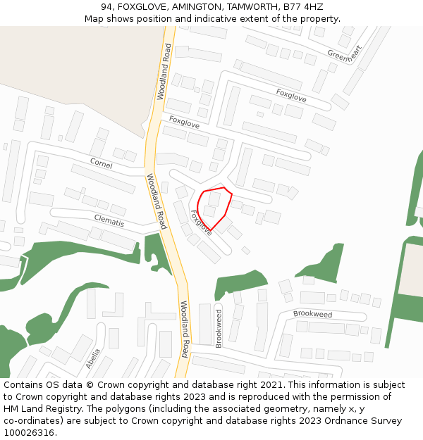 94, FOXGLOVE, AMINGTON, TAMWORTH, B77 4HZ: Location map and indicative extent of plot