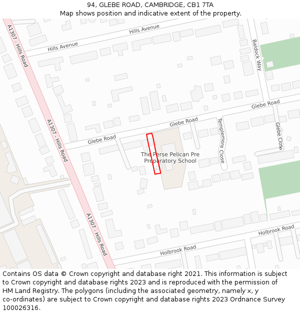 94, GLEBE ROAD, CAMBRIDGE, CB1 7TA: Location map and indicative extent of plot
