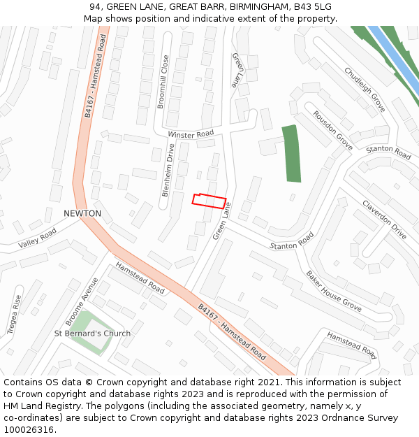 94, GREEN LANE, GREAT BARR, BIRMINGHAM, B43 5LG: Location map and indicative extent of plot