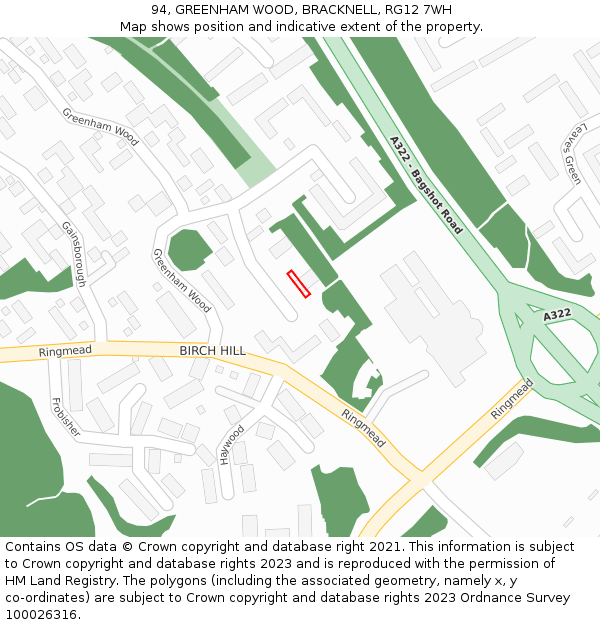 94, GREENHAM WOOD, BRACKNELL, RG12 7WH: Location map and indicative extent of plot