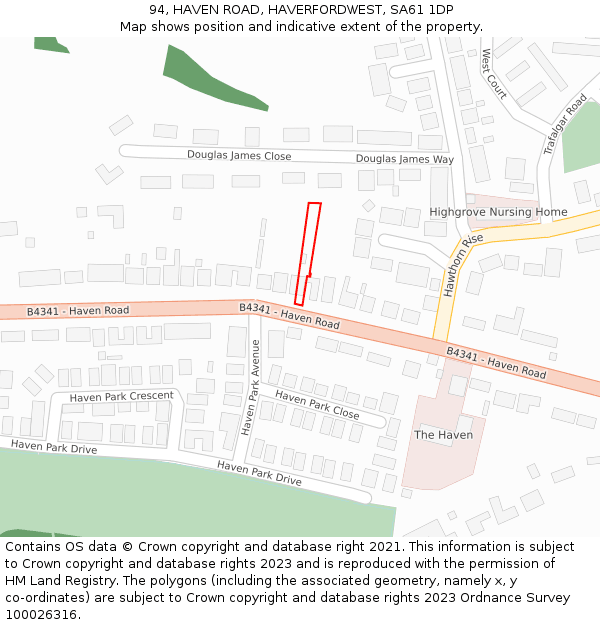 94, HAVEN ROAD, HAVERFORDWEST, SA61 1DP: Location map and indicative extent of plot