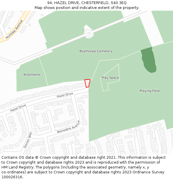 94, HAZEL DRIVE, CHESTERFIELD, S40 3EQ: Location map and indicative extent of plot