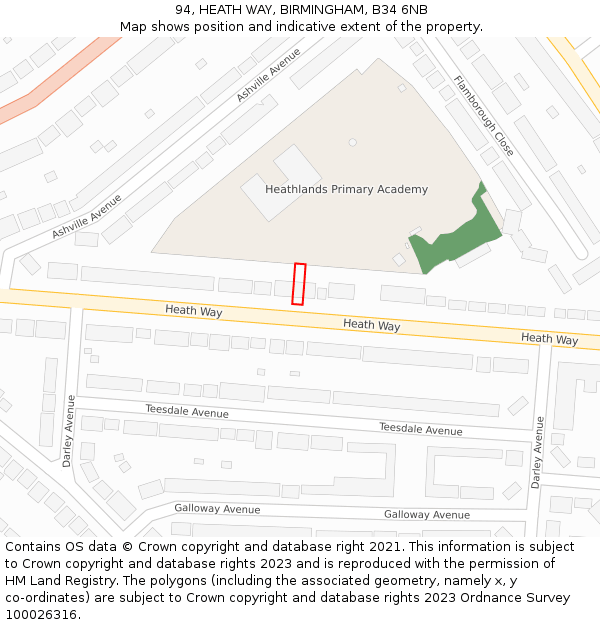 94, HEATH WAY, BIRMINGHAM, B34 6NB: Location map and indicative extent of plot