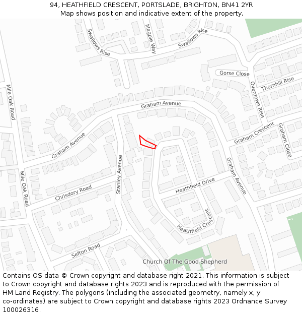94, HEATHFIELD CRESCENT, PORTSLADE, BRIGHTON, BN41 2YR: Location map and indicative extent of plot