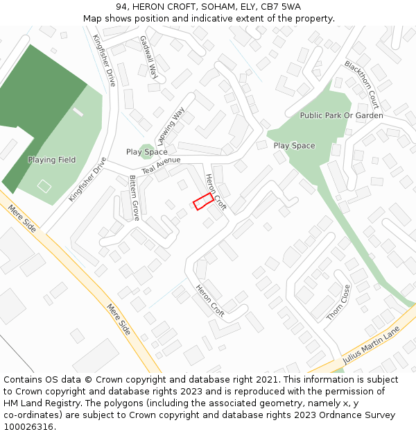 94, HERON CROFT, SOHAM, ELY, CB7 5WA: Location map and indicative extent of plot