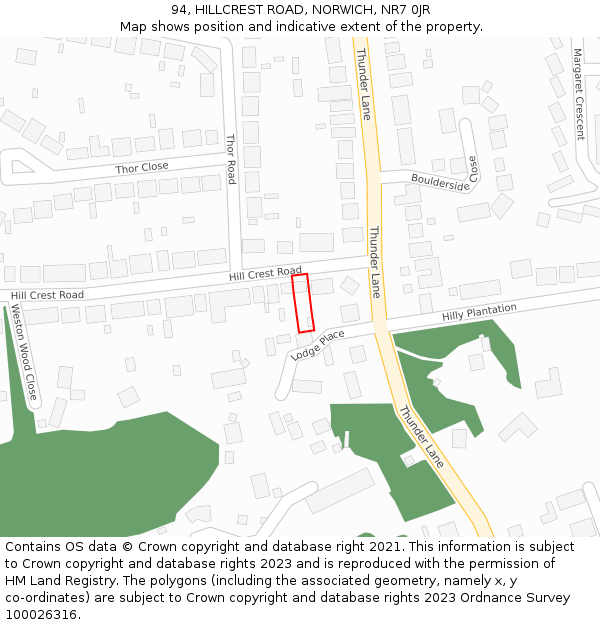 94, HILLCREST ROAD, NORWICH, NR7 0JR: Location map and indicative extent of plot