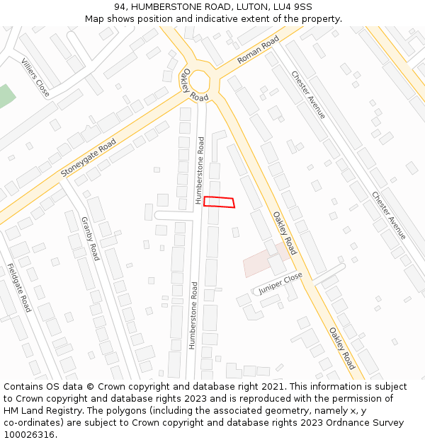 94, HUMBERSTONE ROAD, LUTON, LU4 9SS: Location map and indicative extent of plot
