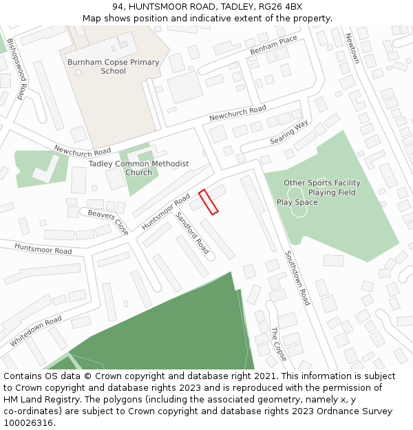 94, HUNTSMOOR ROAD, TADLEY, RG26 4BX: Location map and indicative extent of plot