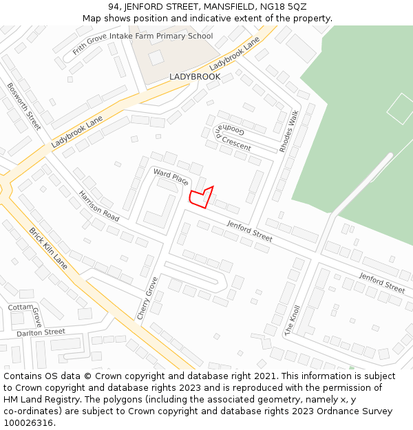 94, JENFORD STREET, MANSFIELD, NG18 5QZ: Location map and indicative extent of plot