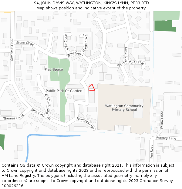 94, JOHN DAVIS WAY, WATLINGTON, KING'S LYNN, PE33 0TD: Location map and indicative extent of plot