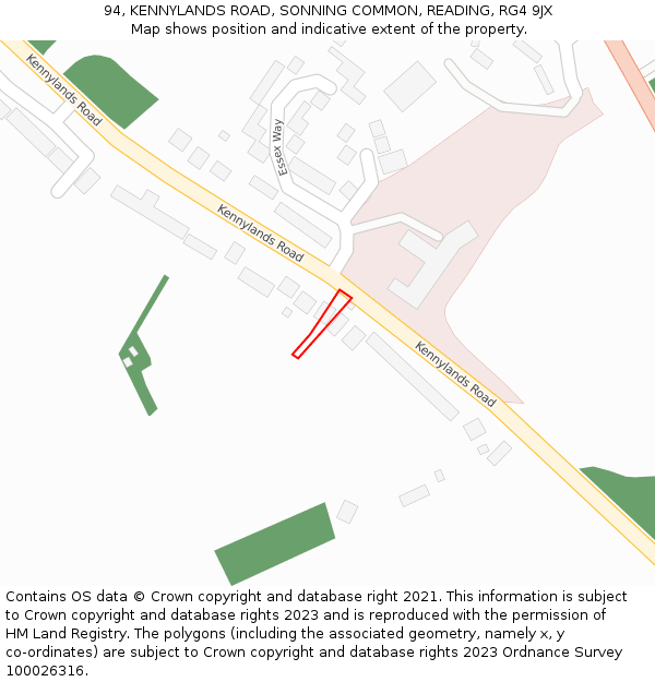 94, KENNYLANDS ROAD, SONNING COMMON, READING, RG4 9JX: Location map and indicative extent of plot
