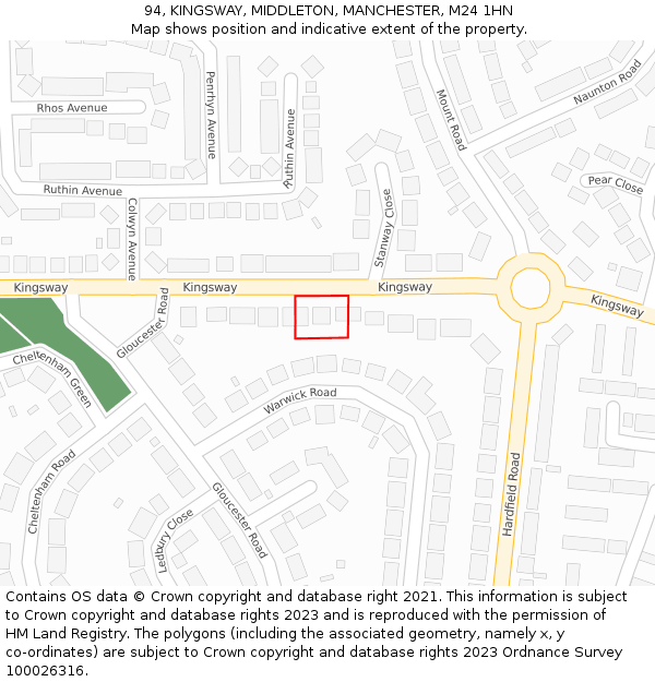94, KINGSWAY, MIDDLETON, MANCHESTER, M24 1HN: Location map and indicative extent of plot