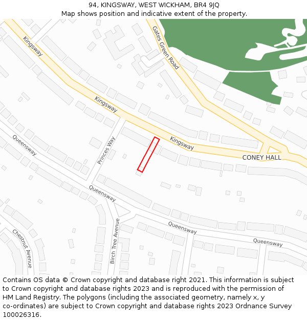94, KINGSWAY, WEST WICKHAM, BR4 9JQ: Location map and indicative extent of plot