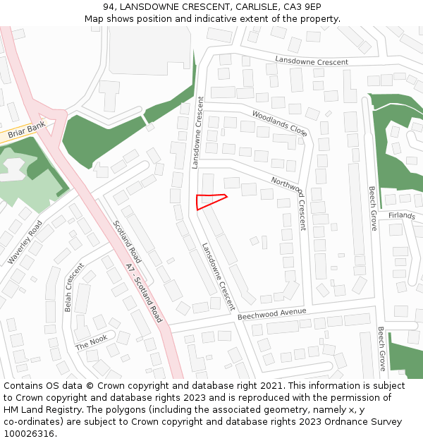 94, LANSDOWNE CRESCENT, CARLISLE, CA3 9EP: Location map and indicative extent of plot