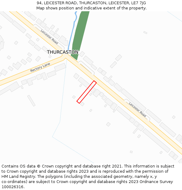 94, LEICESTER ROAD, THURCASTON, LEICESTER, LE7 7JG: Location map and indicative extent of plot