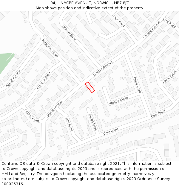 94, LINACRE AVENUE, NORWICH, NR7 8JZ: Location map and indicative extent of plot
