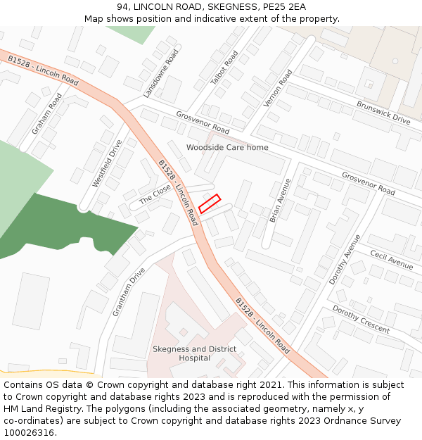 94, LINCOLN ROAD, SKEGNESS, PE25 2EA: Location map and indicative extent of plot