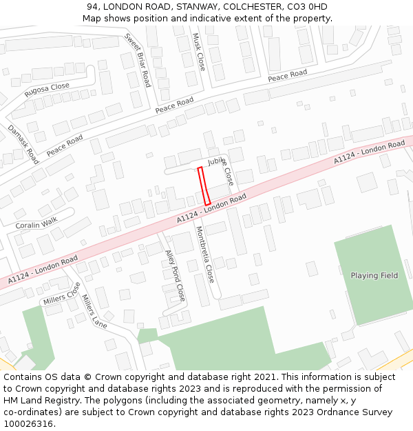94, LONDON ROAD, STANWAY, COLCHESTER, CO3 0HD: Location map and indicative extent of plot