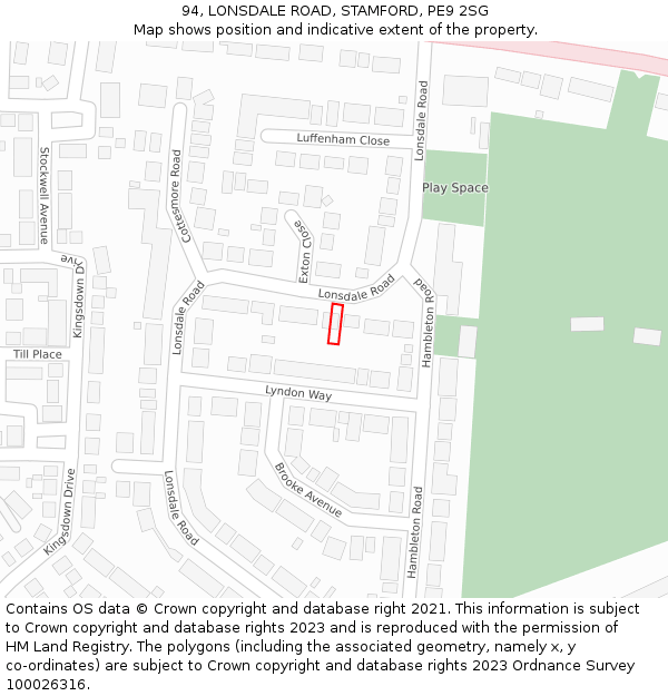 94, LONSDALE ROAD, STAMFORD, PE9 2SG: Location map and indicative extent of plot