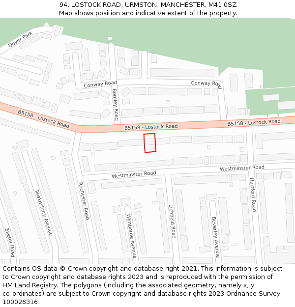 94, LOSTOCK ROAD, URMSTON, MANCHESTER, M41 0SZ: Location map and indicative extent of plot