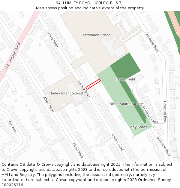 94, LUMLEY ROAD, HORLEY, RH6 7JL: Location map and indicative extent of plot