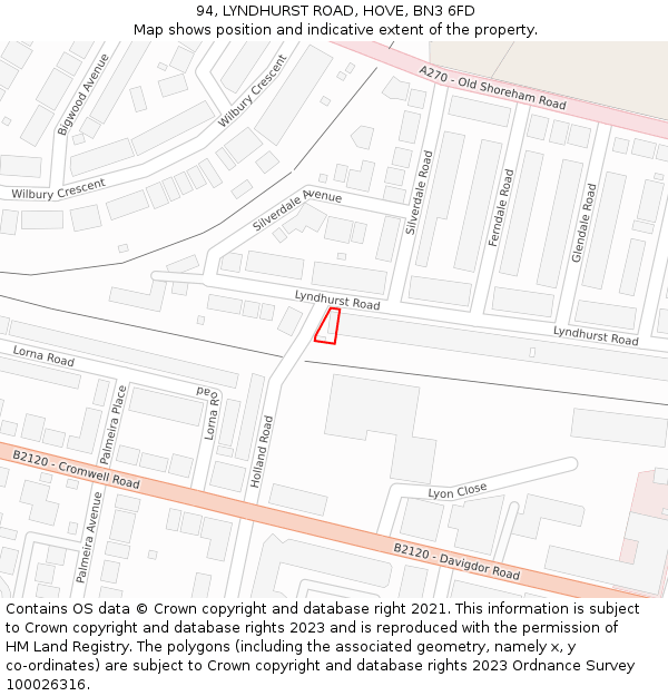 94, LYNDHURST ROAD, HOVE, BN3 6FD: Location map and indicative extent of plot