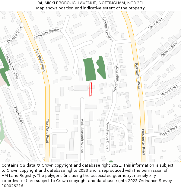 94, MICKLEBOROUGH AVENUE, NOTTINGHAM, NG3 3EL: Location map and indicative extent of plot