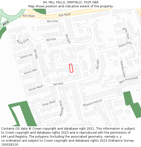 94, MILL FALLS, DRIFFIELD, YO25 5BA: Location map and indicative extent of plot