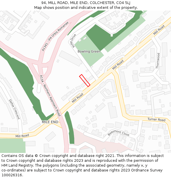 94, MILL ROAD, MILE END, COLCHESTER, CO4 5LJ: Location map and indicative extent of plot