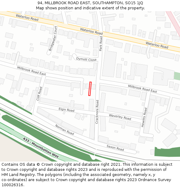 94, MILLBROOK ROAD EAST, SOUTHAMPTON, SO15 1JQ: Location map and indicative extent of plot