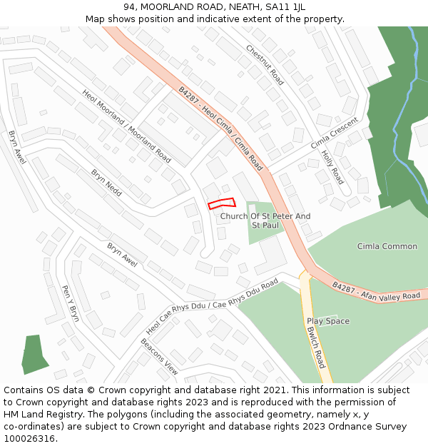 94, MOORLAND ROAD, NEATH, SA11 1JL: Location map and indicative extent of plot