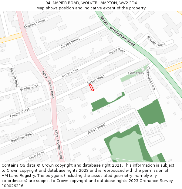 94, NAPIER ROAD, WOLVERHAMPTON, WV2 3DX: Location map and indicative extent of plot