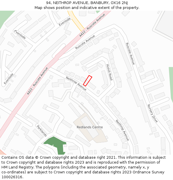 94, NEITHROP AVENUE, BANBURY, OX16 2NJ: Location map and indicative extent of plot
