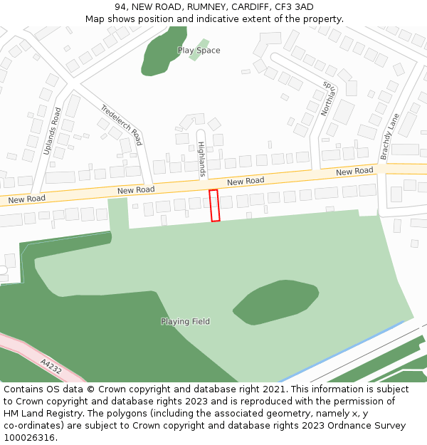 94, NEW ROAD, RUMNEY, CARDIFF, CF3 3AD: Location map and indicative extent of plot