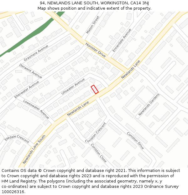 94, NEWLANDS LANE SOUTH, WORKINGTON, CA14 3NJ: Location map and indicative extent of plot