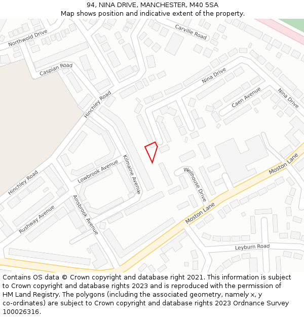 94, NINA DRIVE, MANCHESTER, M40 5SA: Location map and indicative extent of plot