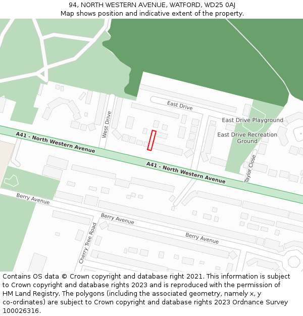 94, NORTH WESTERN AVENUE, WATFORD, WD25 0AJ: Location map and indicative extent of plot