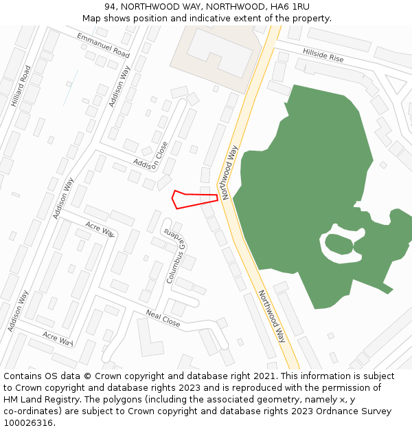 94, NORTHWOOD WAY, NORTHWOOD, HA6 1RU: Location map and indicative extent of plot