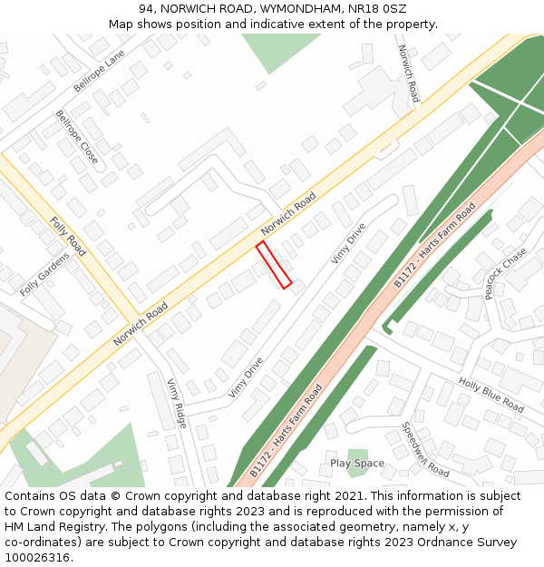 94, NORWICH ROAD, WYMONDHAM, NR18 0SZ: Location map and indicative extent of plot