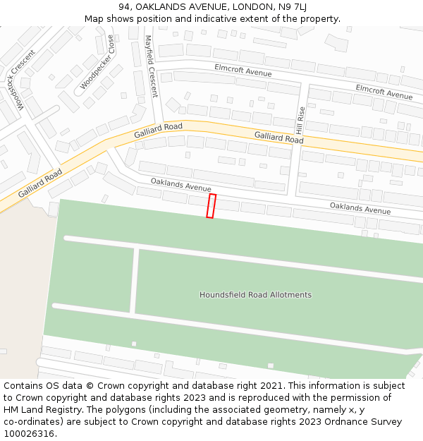 94, OAKLANDS AVENUE, LONDON, N9 7LJ: Location map and indicative extent of plot