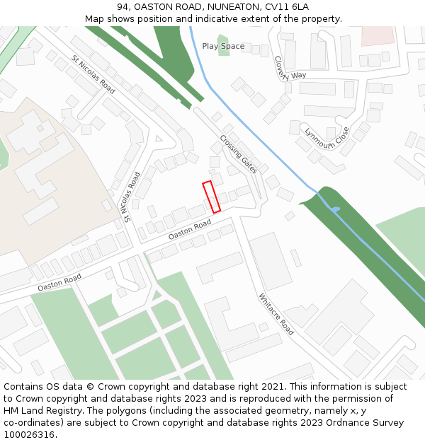 94, OASTON ROAD, NUNEATON, CV11 6LA: Location map and indicative extent of plot