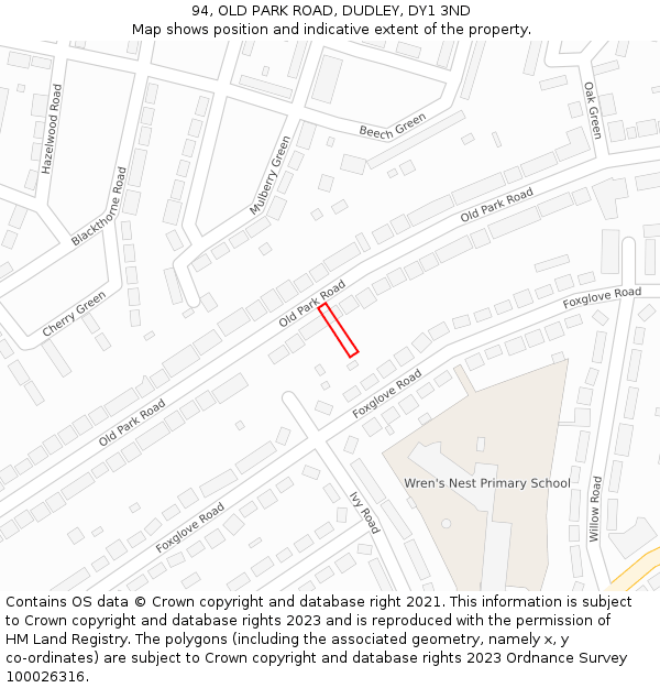 94, OLD PARK ROAD, DUDLEY, DY1 3ND: Location map and indicative extent of plot