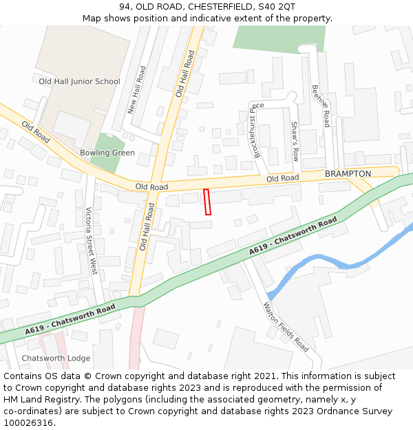 94, OLD ROAD, CHESTERFIELD, S40 2QT: Location map and indicative extent of plot