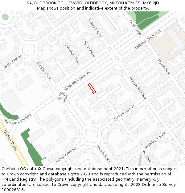 94, OLDBROOK BOULEVARD, OLDBROOK, MILTON KEYNES, MK6 2JD: Location map and indicative extent of plot