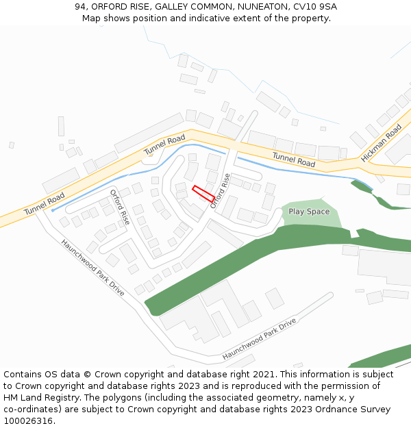 94, ORFORD RISE, GALLEY COMMON, NUNEATON, CV10 9SA: Location map and indicative extent of plot