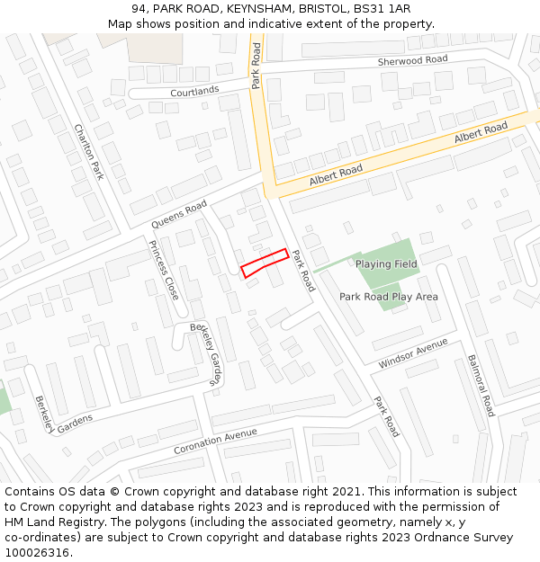 94, PARK ROAD, KEYNSHAM, BRISTOL, BS31 1AR: Location map and indicative extent of plot